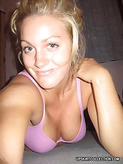 Big titted girl stays on all fours having her tits bouncing
