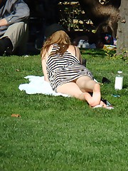Peek up skirt, of babe in striped dress. Upskirt gallery