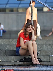 Long legs seen up the skirts of charming chicks
