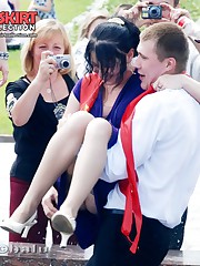 Cute upskirt girl in sexy red dress