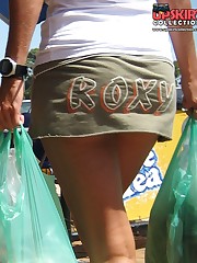 Cutie has very slim legs. Hot up skirt