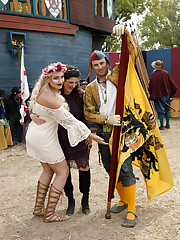 I met Harley Woodburn at a Renaissance faire in Southern California. You are quite fetching. Would you like to be photographed for a web site, m'lady? Harley stands almost six feet tall and has natural golden blonde hair. We grabbed a sweet frozen snack and Harley shared her secret. Going commando in public is oddly exciting.