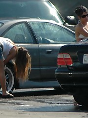 Candid upskirt, near the car. She washed car and flashed candid upskirt