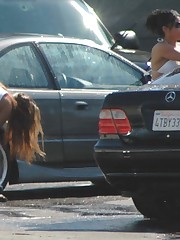 Candid upskirt, near the car. She washed car and flashed up skirt pic
