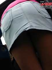 Upskirt car - voyeured while she puts something in a car upskirt pantyhose