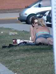 Sexy blonde in bikini. Hot upskirt view upskirt shot