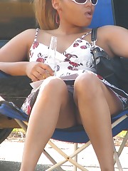 This chocolate babe is very hot. Up the skirt upskirt photo