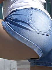 Chick in tight ass shorts teen upskirt