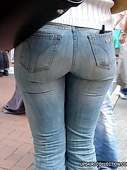 Fatty butts wrapped in tight jeans get spied in the streets upskirt pantyhose