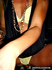 Cam shoots female butts squeezing tiny panties under skirts candid upskirt