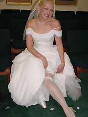 Gall of Beautiful Bride Spreading upskirt pic