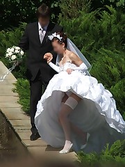 Set of Bride In Lingerie On Bed upskirt photo