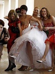 Set of Bride In Lingerie On Bed upskirt shot