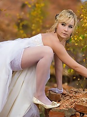 Gelery of Lovely Bride In White With Stockings Over Pantyhose upskirt picture