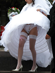 Gallery of Lovely Bride In White With Stockings Over Pantyhose celebrity upskirt