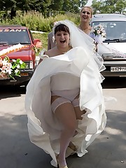 Pictures of Sexy Bride In White Nylon Stockings upskirt picture