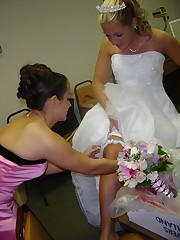 Photos of Lovely Bride In White With Stockings Over Pantyhose upskirt picture