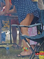 Girl in bright dress. Up skirts a sneek peek upskirt no panties