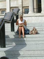 Spy upskirt, of beautiful blonde in denim mini upskirt picture