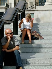 Spy upskirt, of beautiful blonde in denim mini celebrity upskirt