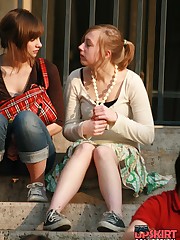 Up skirt teen girls - cute teenie voyeured sitting upskirt picture