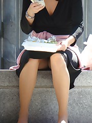 Brunette upskirt, voyeured while she ate candid upskirt