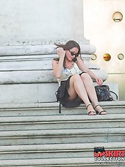 Upskirts on stairs. Sexy cutie voyeured sitting teen upskirt