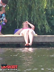 Blondie near the pool. Sexy up skirt pics upskirt photo