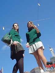 Schoolgirl upskirt - legal teen in green skirt spyed upskirt picture