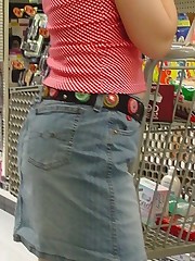 Hot upskirt shopping - peek up denim mini upskirt photo