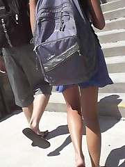 Pretty brunette in blue skirt. Candid street upskirt candid upskirt