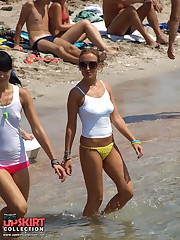 Lusty beach girls wearing hot sexy bikinis upskirt pussy