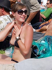 Girl was talked into showing downblouse nipples upskirt picture
