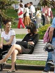 Babes sit getting the street ups spied on cam upskirt pic