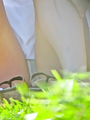 Very cute blonde on a glade. Public upskirt upskirt no panties