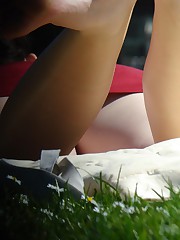 Real upskirts. This shows upskirt of pretty chick in red celebrity upskirt
