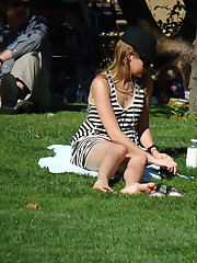 Peek up skirt, of babe in striped dress. Upskirt gallery candid upskirt