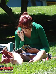 Crossed leg upskirts, nice redhead caught by cam upskirt pic