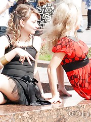 Red panty up blode's red dress upskirt picture