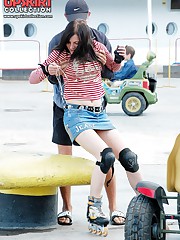 Mini skirt up skirt on ice rink candid upskirt