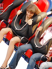 Cute upskirt girls in amusement park candid upskirt