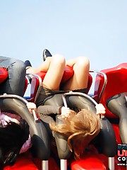 Cute upskirt girls in amusement park upskirt no panties