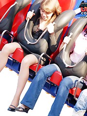 Cute upskirt girls in amusement park upskirt pussy