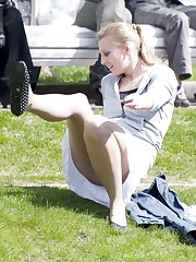 Cute upskirt girls relax in the park upskirt photo