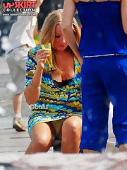 Blonde upskirt girl in a mini dress celebrity upskirt