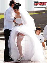 Hot bride flashed white panty up skirt upskirt pantyhose