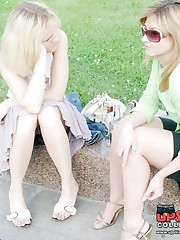 Pretty upskirt girls soak in the sun upskirt pic