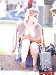 Pretty upskirt girls soak in the sun up skirt pic