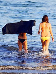 Bikini tan girls exciting exercises celebrity upskirt
