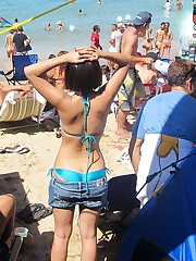 Beach scenes with hot bikini women upskirt pantyhose